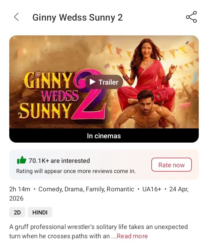 newslatestgoing's tweet image. BMS interest - last 24hrs change 

#RajaShivaji - 69.5k (📈5.2k) 

#Toxic - 543k (📈200)

#GinnyWedssSunny2 -53k (📈17k)

#Cocktail2 - 16.7k (📈100)