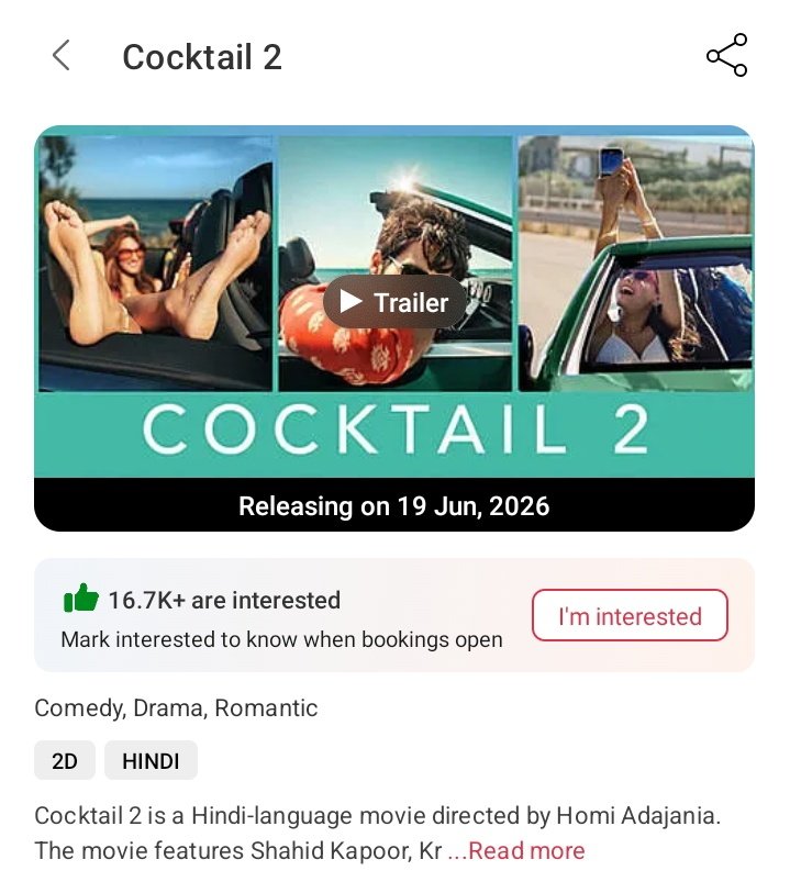 newslatestgoing's tweet image. BMS interest - last 24hrs change 

#RajaShivaji - 69.5k (📈5.2k) 

#Toxic - 543k (📈200)

#GinnyWedssSunny2 -53k (📈17k)

#Cocktail2 - 16.7k (📈100)