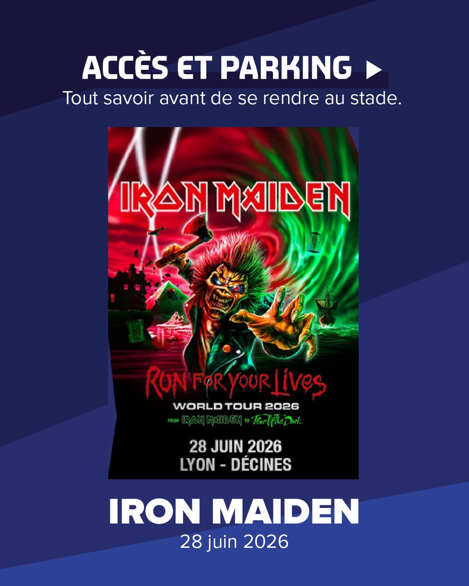 GroupamaStadium's tweet photo. Concert Iron Maiden

Transports en commun, parkings au stade et parkings relais🚊🚗🏍️
🎟️ Vous pouvez désormais réserver vos accès pour venir au stade le 28 juin.

Infos 👇
https://t.co/Le31uW4IV9 https://t.co/ZJQqY4Sncg