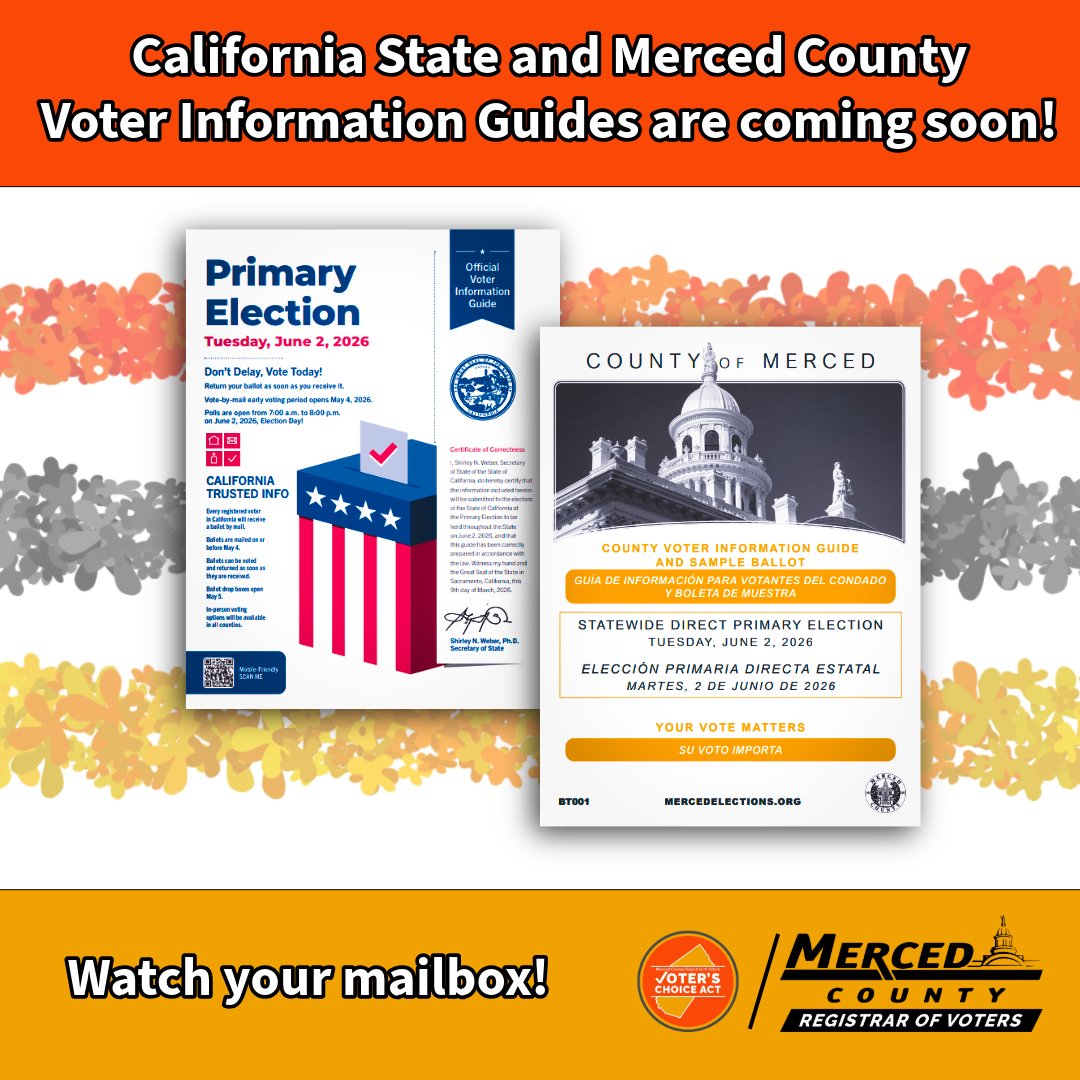 MercedCountyROV's tweet photo. Voter Information Guides from the Secretary of State and Merced County are on their way! #Vote #Elections #VoteReady #MercedCounty

¡Las Guías de Información para el Votante del Secretario de Estado y del Condado de Merced ya están en camino! https://t.co/SRxQ1S311Q