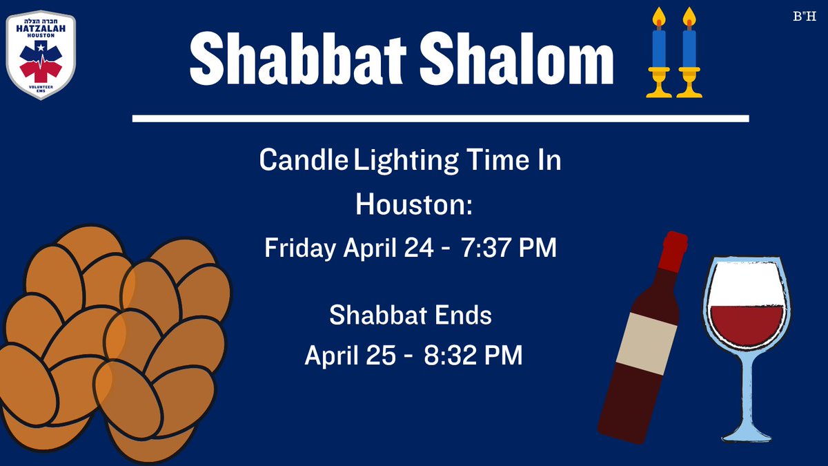 HoustonHatzalah's tweet image. Wishing you all a wonderful &amp;amp; peaceful Shabbat!  #HatzalahofHouston #FirstResponders #Paramedic #EMT #ShabbatShalom #ShabbatCandleLightingTimes #StaySafe