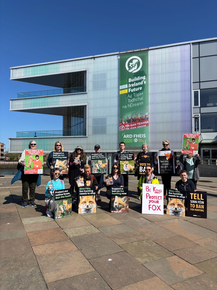 "Sinn Fein: Fox hunting needs to stop" - delegates attending the <a href="/sinnfeinireland/">Sinn Féin</a>  Ard Fheis in Belfast are being urged to back a ban on fox hunting this evening by rejecting motion 28 and voting in favour of motion 29. Thanks to all who supported the NARA demo today