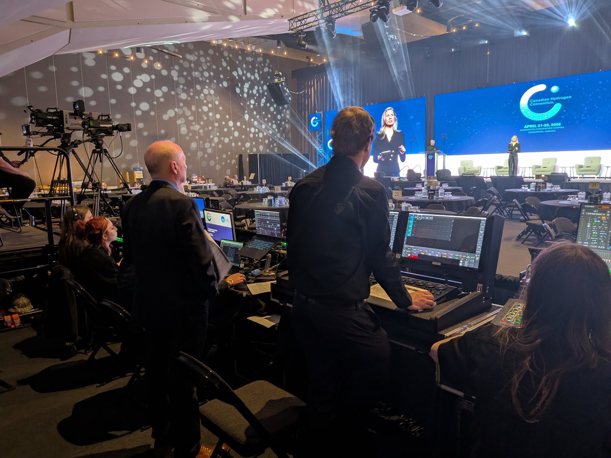 Michaelkryton's tweet image. Led by Chris Duncan, the Production World crew puts in long days delivering consummate live event production services (pictured here @ Canadian Hydrogen Convention). With DMG, a world class organization, PW meets &amp;amp; exceeds expectations every time. #Hydrogen #production