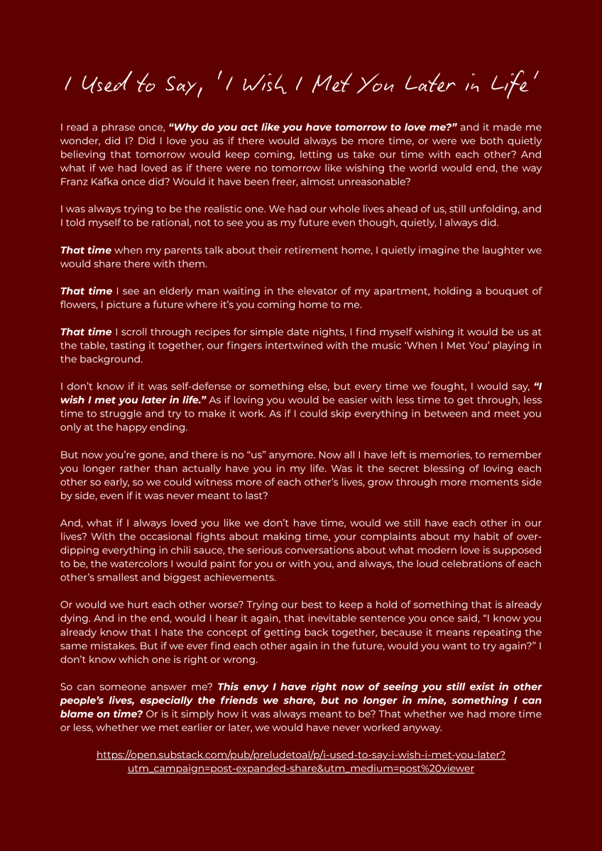 I Used to Say, ‘I Wish I Met You Later in Life'
🖊️ caie