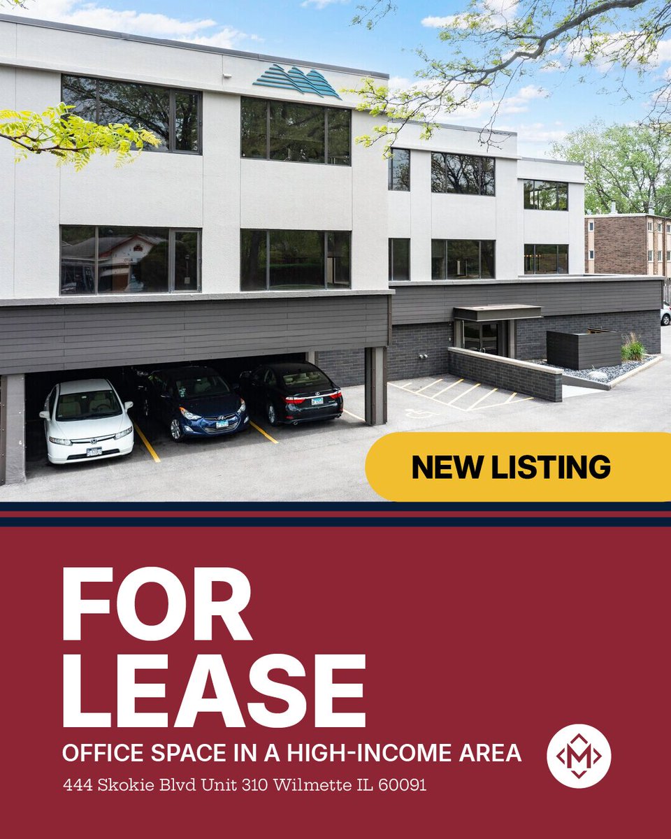 MatankyRealty's tweet image. New Listing: Turnkey office space at 444 Skokie Blvd in Wilmette. Just off I-94 with 24/7 access, elevator, and parking. Surrounded by high-income demographics and national retailers like Panera, Jersey Mike’s, and Dunkin’. Contact David Cordova: 312-337-1001. #CRE #OfficeSpace