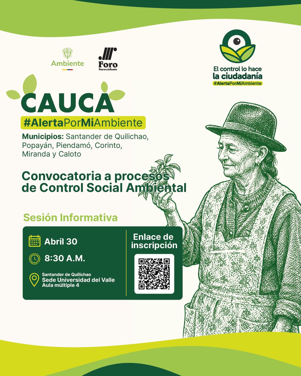 FundaForoSurocc's tweet photo. @ForoRegCentral_ @foronacionalcol 🔉 ¡Participa en #AlertaPorMiAmbiente 2026! 🌱
Sesión presencial para conocer requisitos, objetivos y resolver dudas sobre la convocatoria.
📅 30 abril
🕣 8:30 a.m.
📍 Univ. del Valle (Sede Norte del Cauca, Aula Múltiple 4)

📲 Info: 321 979 8032 https://t.co/s7PSgyCYYb