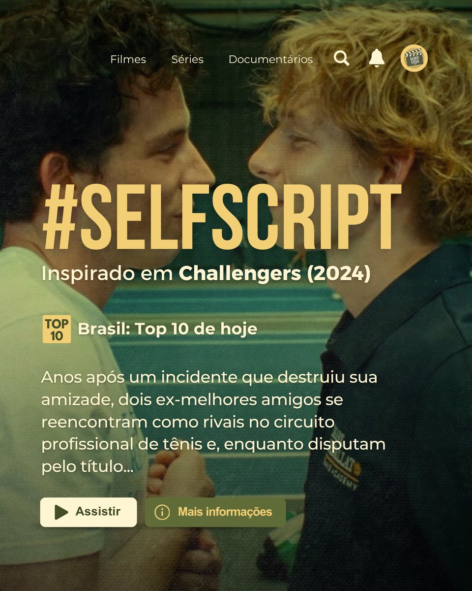 archiveksfest's tweet photo. π¬ #SELFSCRIPT01
πΏ Challengers (2024)
β Romance, esporte https://t.co/KOLSMDIVh6