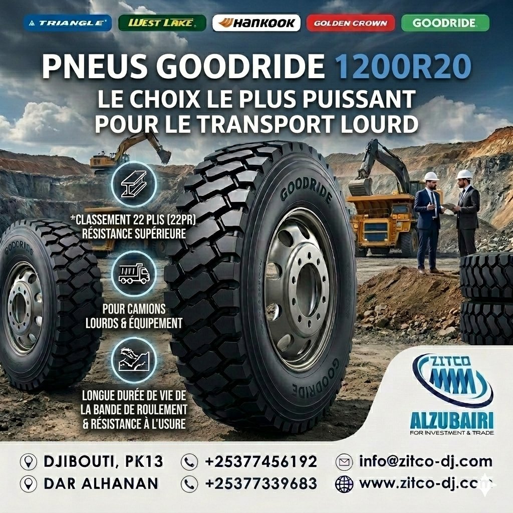 ZitcoDjibouti's tweet photo. إطارات Goodride 1200R20.. القوة التي تثق بها في أصعب الظروف.متوفرة الآن
#ZITCO #Djibouti #Ethiopia #AddisAbaba #Jibuuti #إثيوبيا #جيبوتي #Goodride #Tires #1200R20 #TruckTires #HeavyDuty #ConstructionMachinery #TransportLogistics #قطع_غيار #شاحنات #Construction #Logistics #Amharic https://t.co/xpm1jwaguU