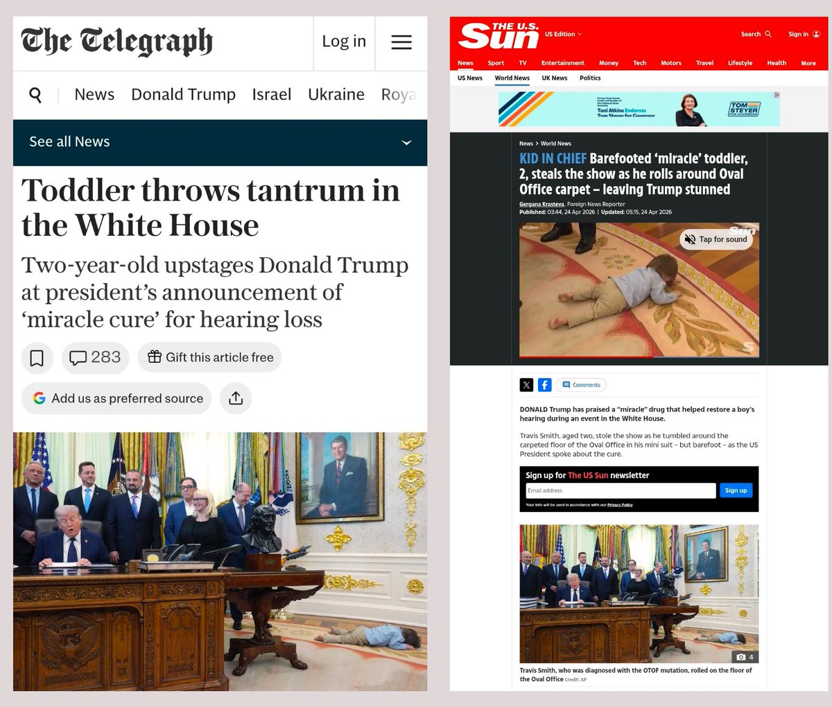 I love that the White House understands that kids will be kids.

Yesterday, a two-year old, unimpressed with the adults in the Oval Office, decided to explore the carpet.

The White House responded with humor. 

Meanwhile, the press reacted with pearl clutching horror.