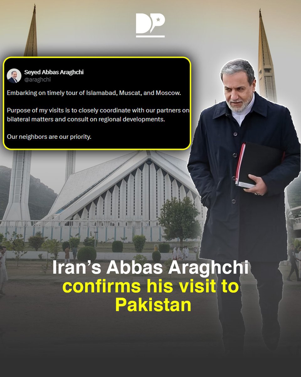DialoguePak's tweet image. Iranian FM Abbas Araghchi took to X to confirm his visit to Pakistan amid ceasefire talks.

#DialoguePakistan #Iranian #Team #Islamabad #ceasefire #Talks #FMAbbasAraghchi