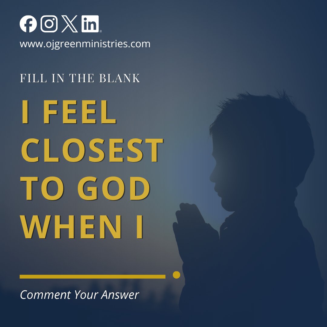 authorojgreen's tweet image. Sometimes the simplest moments are where we feel closest to God—whether it’s in prayer, quiet time, or reading His Word.

Fill in the blank and share your experience below.

#FaithJourney #ChristianLife #SpiritualGrowth #FaithCommunity