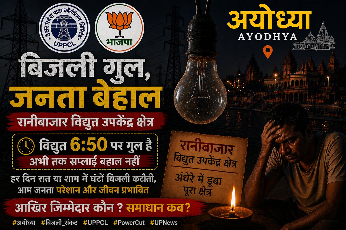 ReservationFix's tweet photo. आज शाम 6.50 से 10 बजे तक केवल 50 मिनिट विद्युत वितरण हुआ है, इस बार अयोध्या की जनता 5 विधानसभा हराकर इस अव्यवस्था का जवाब देगी।
#24apr-26
@UPPCLLKO @MVVNLHQ @aksharmaBharat @AKSharmaOffice https://t.co/fG7waVzDh0
