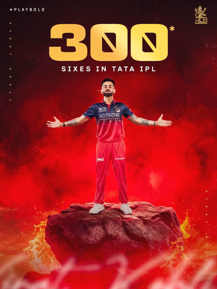 THIS. IS. S̶P̶A̶R̶T̶A̶. 𝐕𝐈𝐑𝐀𝐓 𝐊𝐎𝐇𝐋𝐈. ❤️‍🔥

3️⃣0️⃣0️⃣ times we've watched the ball fly into the crowd for a six off Kohli's blade in the #TATAIPL. 🤩❤️‍🔥

He becomes the 3️⃣rd batter in Tata IPL history to breach this mark. 🤩🙌