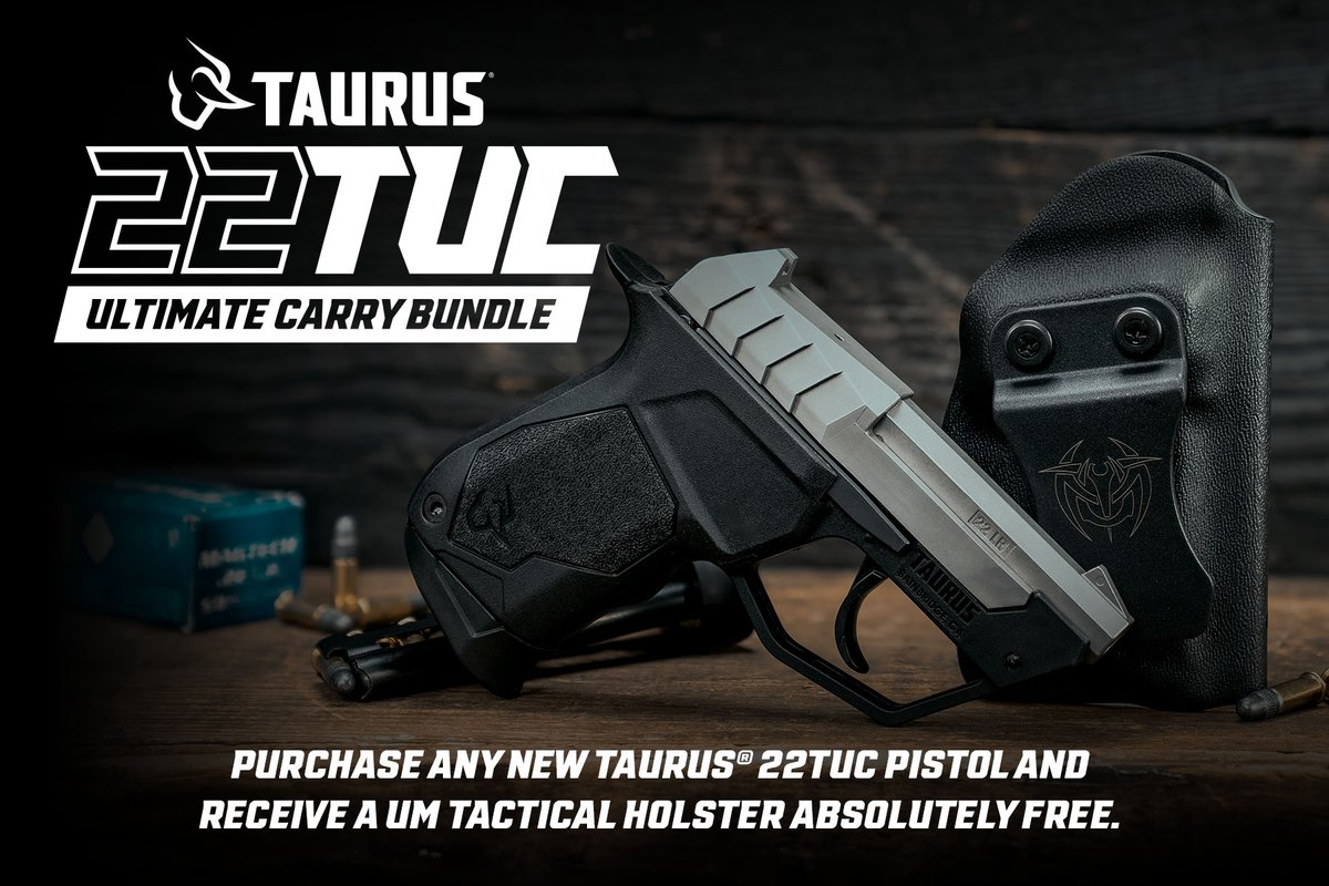 TaurusUSA's tweet image. #ICYMI: Buy a Taurus® 22TUC and get a FREE UM Tactical holster.  Lightweight. Easy to carry. Tip-up barrel for simple loading.  Limited-time offer. Details → TaurusPromos.com