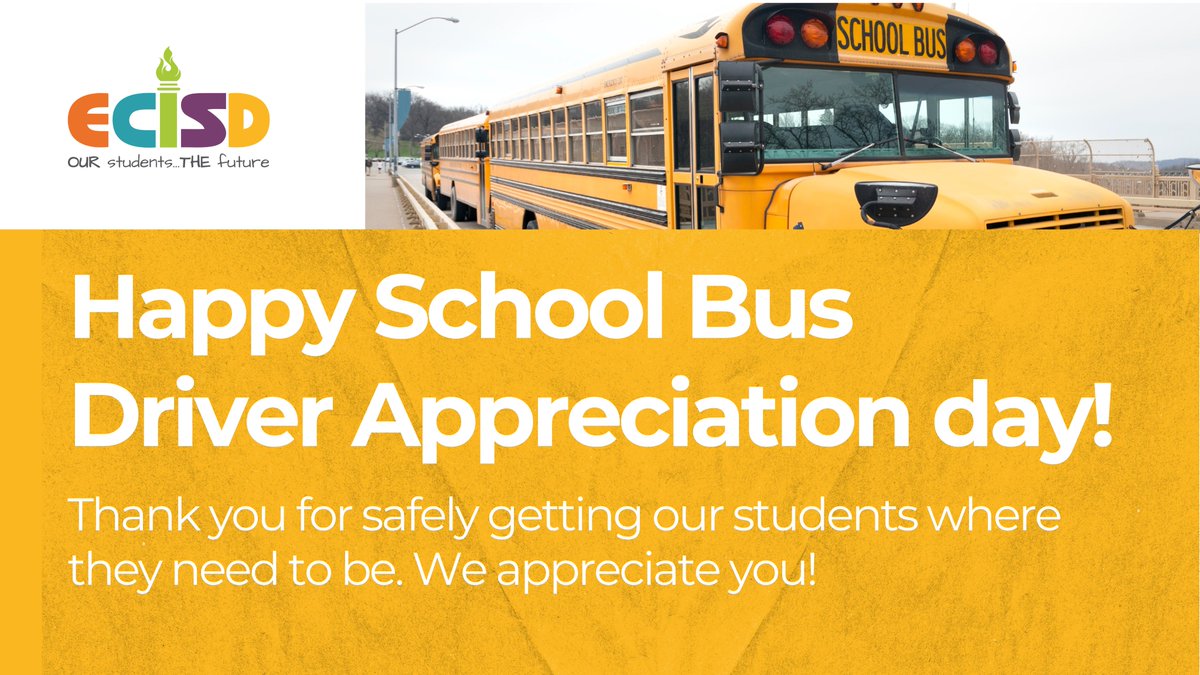 EctorCountyISD's tweet photo. They start the day early and end it late.
Every day, our bus drivers make sure students get to and from school safely. They show care, patience, and hard work on every route.
Thank you for all you do, ECISD bus drivers! #ECISD https://t.co/8uKkXrCdvF