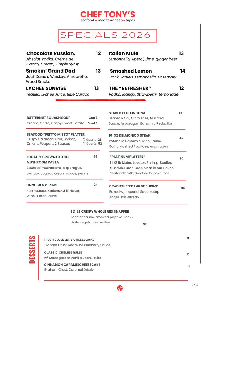 NO SLOWING DOWN, BLUEFIN TUNA, HALIBUT, SNAPPER AND COCKTAILS!

Thoughts of a cozy dining room feeding the people.

Give yourself grace to relax.

New Lychee Sunrise cocktail, lots of fresh seafood and a team ready to serve.

Hope to see you soon.

ChefTonysSeafood.com
