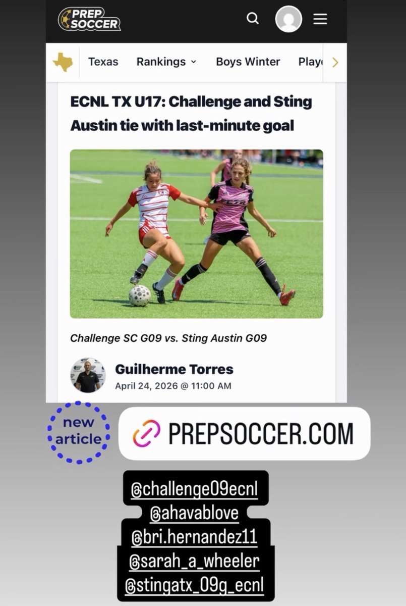 sarahwheeler_14's tweet photo. Thank you @grtorres for the write up!

@Challenge09ECNL @ChallengeSoccer @ImYouthSoccer @ImCollegeSoccer @PrepSoccerTX https://t.co/J8twoVeCwU