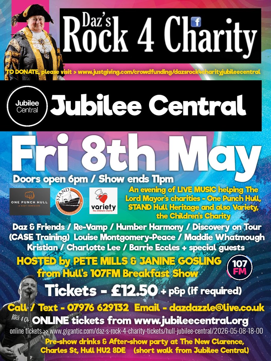 dazdazzle's tweet photo. Fantastic interview earlier @bbcburnsy to do list' on @Hulls107FM 
To listen again goto https://t.co/mKzwPJTN3j
31 minutes in
We talked about @JubileeCentral 8th May gig for @HullLordMayor charities @onepunchhull STAND &amp; @VarietyGB who I'm ambassador for + @#londonmarathon chat https://t.co/6EmezNnONr