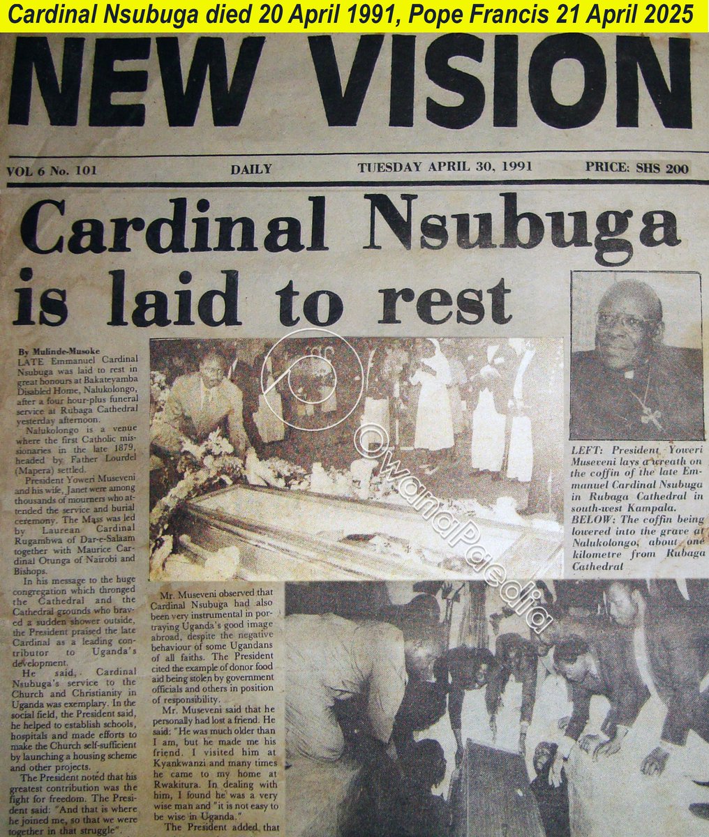 TonyOwana's tweet photo. KAGUTA LOSES CARD NSUBUGA
On 20 April 91, @KagutaMuseveni lost a friend who was Uganda's top Catholic prelate. 
#Owanapaedia heard mbu their bush war dealings led to this visit when M7 became the world's 1st president to be a milkman!
@CatholicUganda @RubagaCathedral 
@NRMOnline https://t.co/Hj5UQtZ6P0