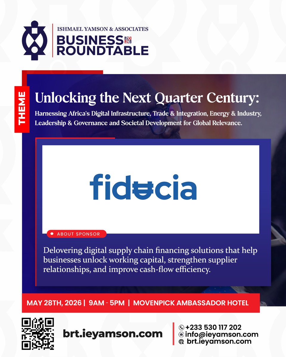 Joining our distinguished sponsor lineup is Fiducia Data Services, a valued partner of the Ishmael Yamson &amp; Associates Business Roundtable 2026.

Fiducia is helping businesses unlock smarter financing through digital supply chain solutions that improve working capital, strengthen