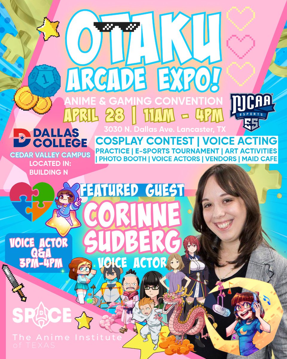 Heyo peeps! I'll be at the Dallas College Cedar Valley Campus, in partnership with the Anime Institute, to celebrate their first Otaku Arcade Expo: Anime &amp; Gaming Convention! Hope to see ya there! 🏴‍☠️🐉💖

#theanimeinstitute #voiceover #Overlord #onepiece #aphmau #foreforce #fyp