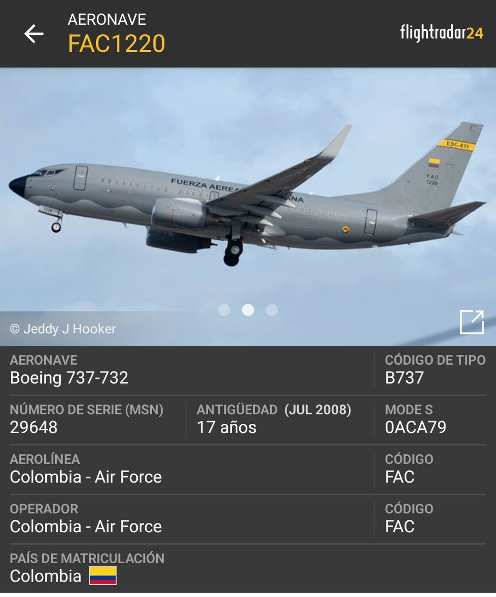 FAC1220 es el 3er avión de la Fuerza Aérea Colombiana que veo descendiendo en Maiquetía. Ésto horas después de la llegada de Petro a Caracas.