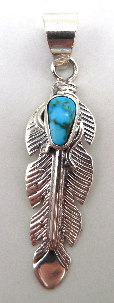 palmstrading's tweet image. Present in virtually every #NativeAmerican tribe, the feather symbol is universally recognized as a representation of trust, strength, wisdom, freedom, and honor. 

Pendant by #Navajo silversmith June Delgarito.
