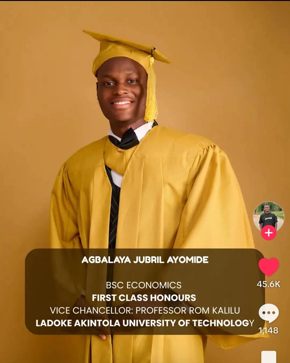 ishow34's tweet photo. Agbalaya Jubril Ayomide is the second best graduating student at LAUTECH. 
Let's celebrate him too. https://t.co/0aNa74KbFZ
