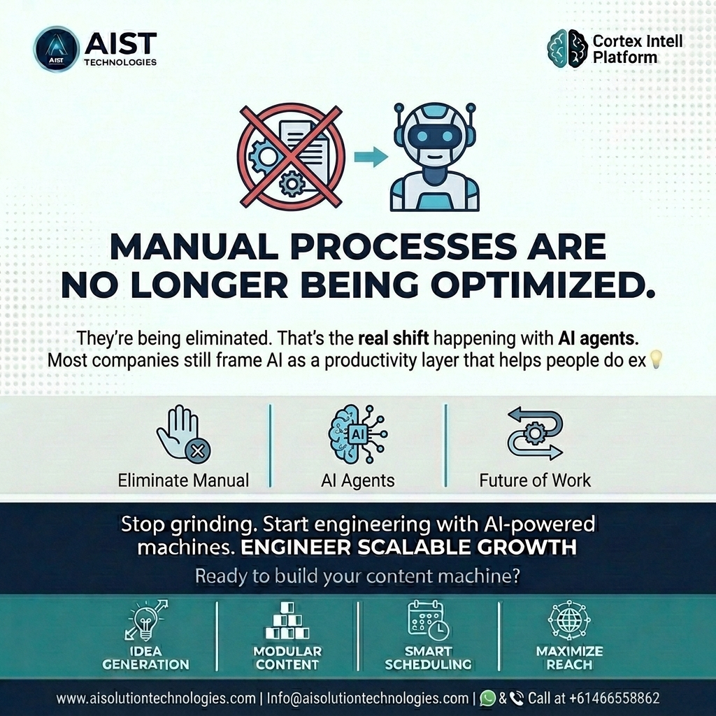 AIST_Technology's tweet image. AI isn’t just assisting workflows anymore. It’s starting to own them end-to-end.

The biggest gains won’t come from doing manual work faster, but from deleting it entirely. #AIAgents #Automation