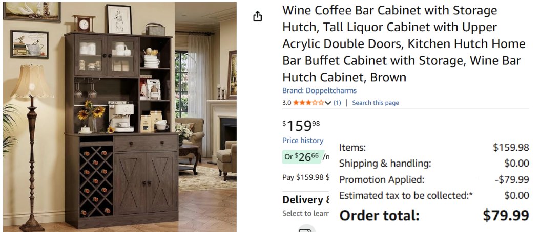 GlitchedSavings's tweet image. $79 WINE COFFEE BAR CABINET

Down from $159 with code TNATVWW7 — 50% off

Tall hutch with acrylic doors and full storage

amzn.to/4uebQbv #ad