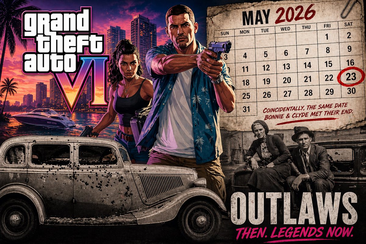 Cubanoloco0's tweet image. Got a feeling about May 23rd👀 Would be exactly 2 days after T2 Interactive’s earnings call.. and coincidentally the same date Bonnie &amp;amp; Clyde met their end…🪦 Grand Theft Auto VI Trailer 3 dropping then wouldn’t be random.. #GTA6 #GTAVI #Trailer3 #callingitout