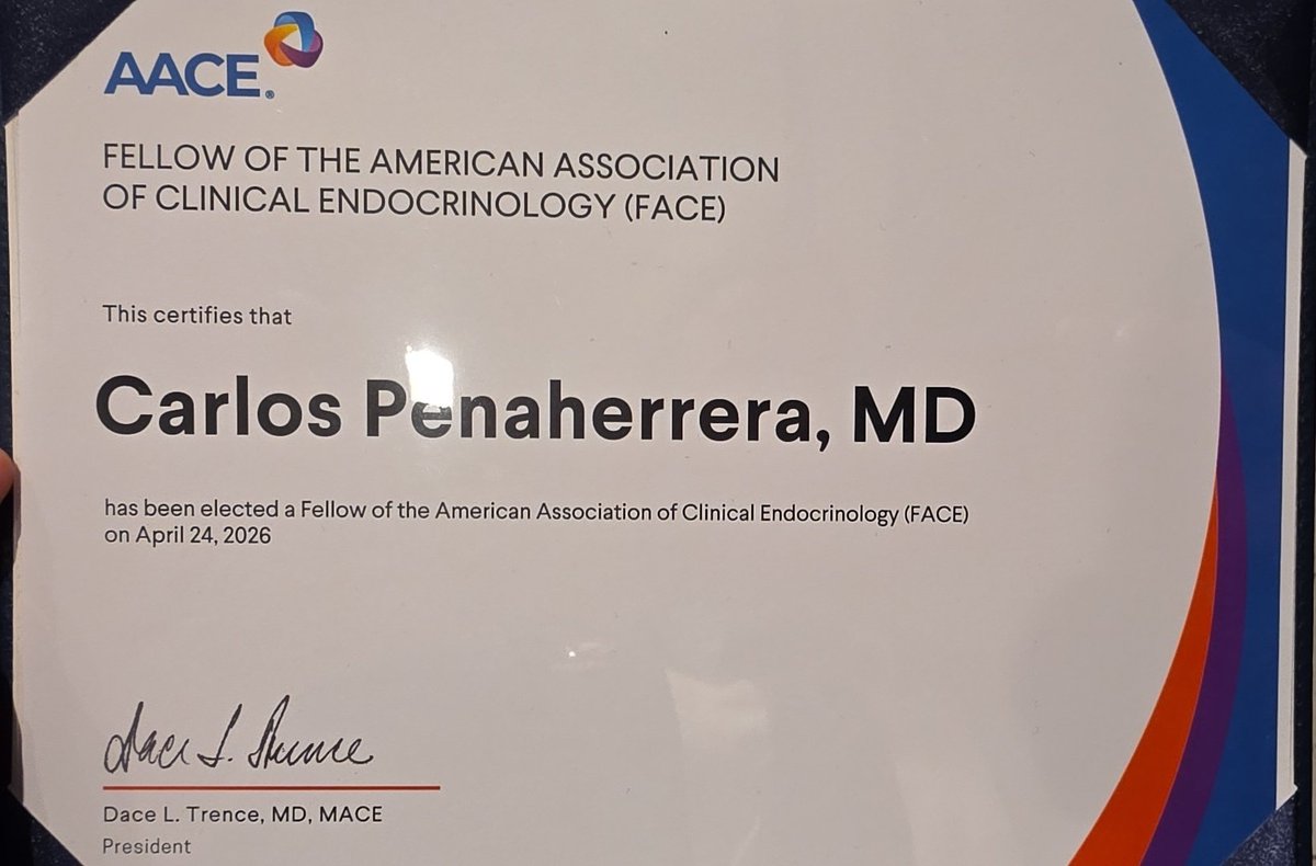 CPenaherreraMD's tweet photo. Fellow of @TheAACE!! https://t.co/1Nq5jCWEo8