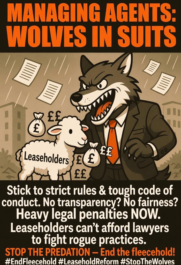 FredericBillet's tweet photo. @RNBlake #Managingagents: Wolves in suits!
Stick to strict rules or face heavy penalties. No transparency? No fairness? Law must crush rogue practices.
#Leaseholders can't afford lawyers to fight the fleece!
Enough predation! #EndFleecehold #LeaseholdReform #StopTheWolves
@LKPleasehold https://t.co/OxM7l2bq1i