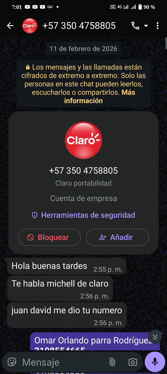 mayito16am89's tweet photo. @ClaroTeAyuda @sicsuper @TalentoDigCol como es posible que sus agentes de call center lo llamen ofrezcan planes pospago y salgan con mentiras? Para la muestra un botón el agente 3504758805 https://t.co/e6f7bA4kq4