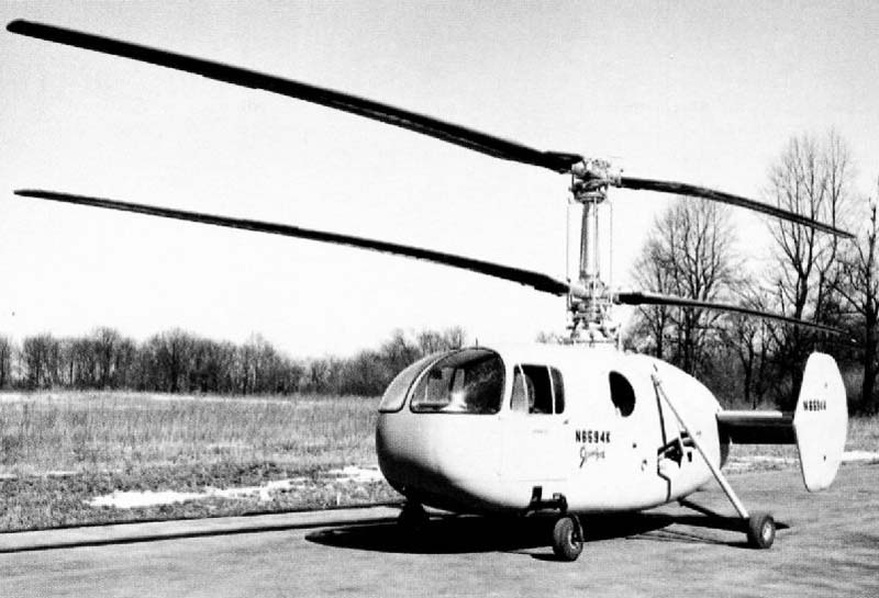 25 April 1952. First flight of the Gyrodyne GCA-2C. American all-metal prototype helicopter with a coaxial twin rotor layout, five seat cabin and rounded fuselage with twin fins. Development of the GCA-2.