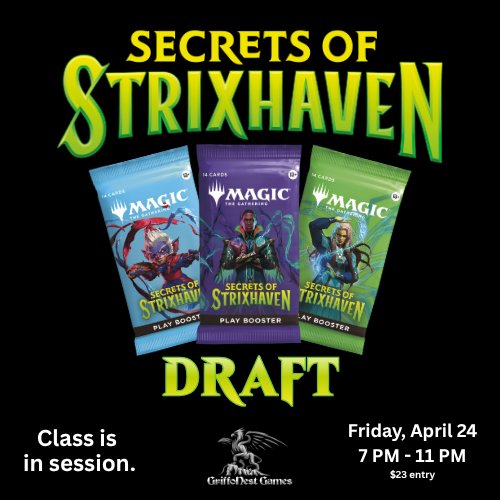 griffonest's tweet photo. Joining the lineup this weekend are 2 incredibly fun events that you DO NOT want to miss. School is in session this evening at 7pm for our 1st Secrets of Strixhaven Draft. Tomorrow at 11am, we will crown a new Lorcana Set Champion for Winterspell. https://t.co/5YehA1gaX6
