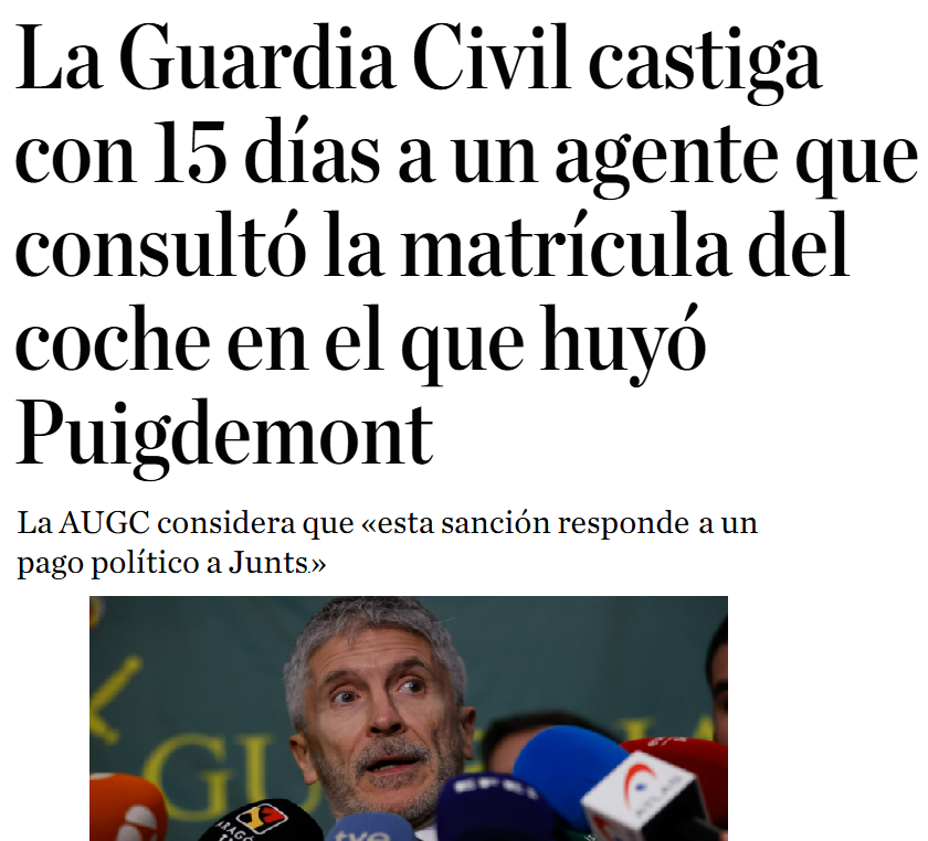 -Un político que pisotea la Constitución, las leyes y las sentencias para dar un golpe de Estado, premiado y mimado por el Gobierno.

-Un agente que cumple con su labor de perseguir a un fugado de la Justicia, acosado y sancionado por el Gobierno.

La España de Sánchez.