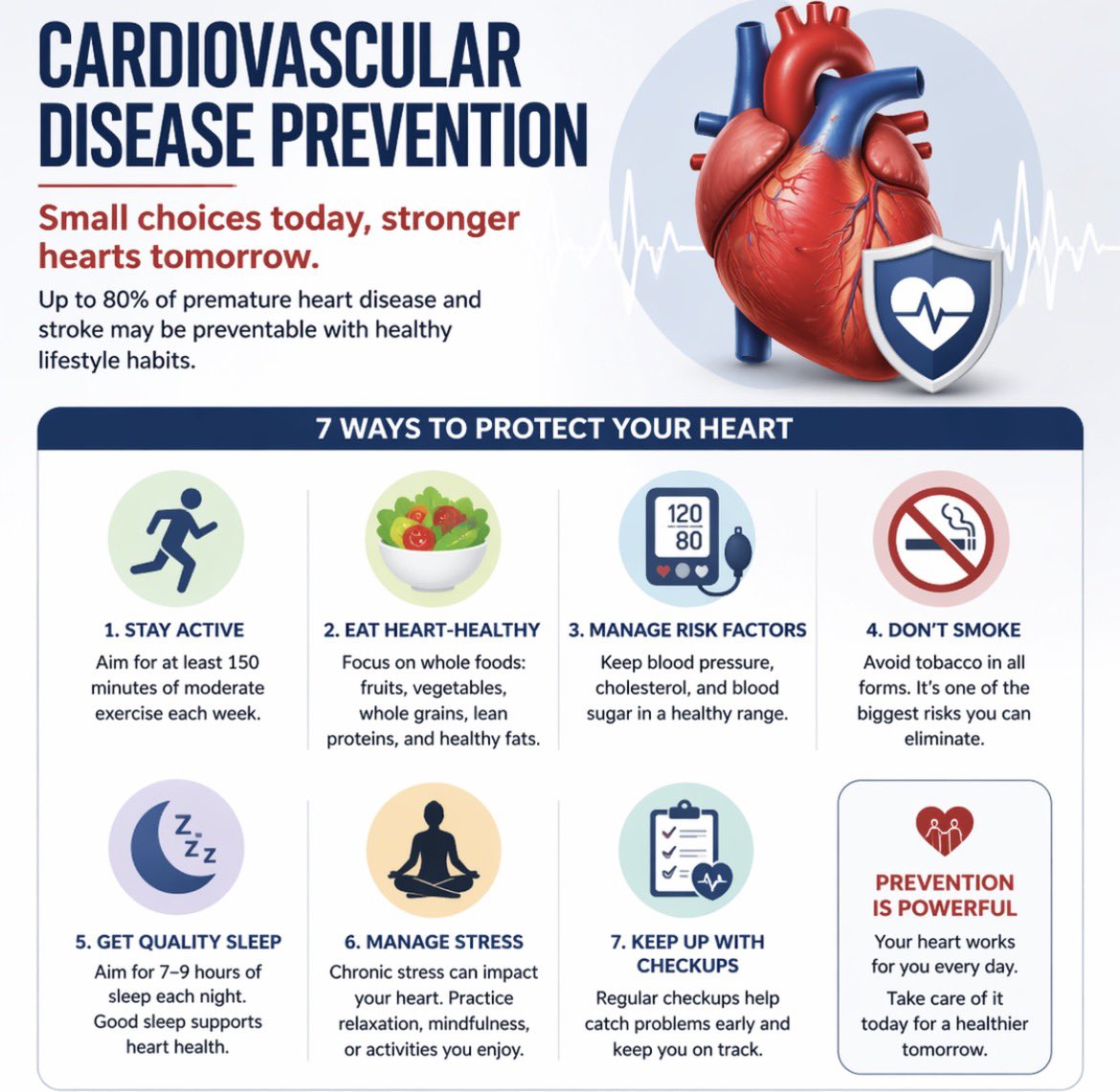ZainKhalpey's tweet image. Cardiovascular disease prevention starts with everyday habits like activity, diet, and routine checkups. 

Small changes add up. 

#MedTwitter #Cardiology #HeartHealth #Prevention