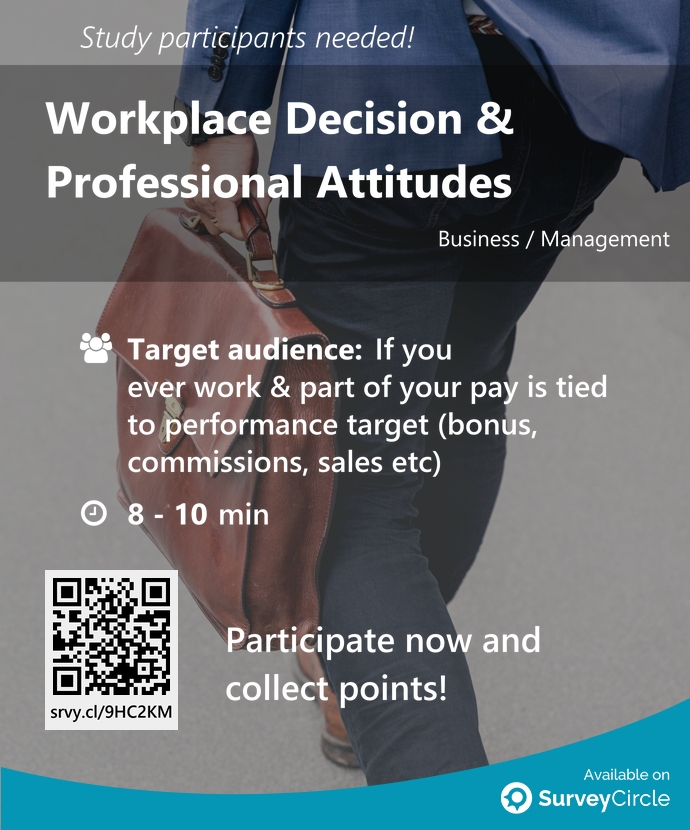 top_studies's tweet image. Participants needed for top-ranked study on SurveyCircle:

"Workplace Decision &amp;amp; Professional Attitudes" via @SurveyCircle #nyuniversity

#behavior #DecisionMaking #workplace #employees #sales #performance #business