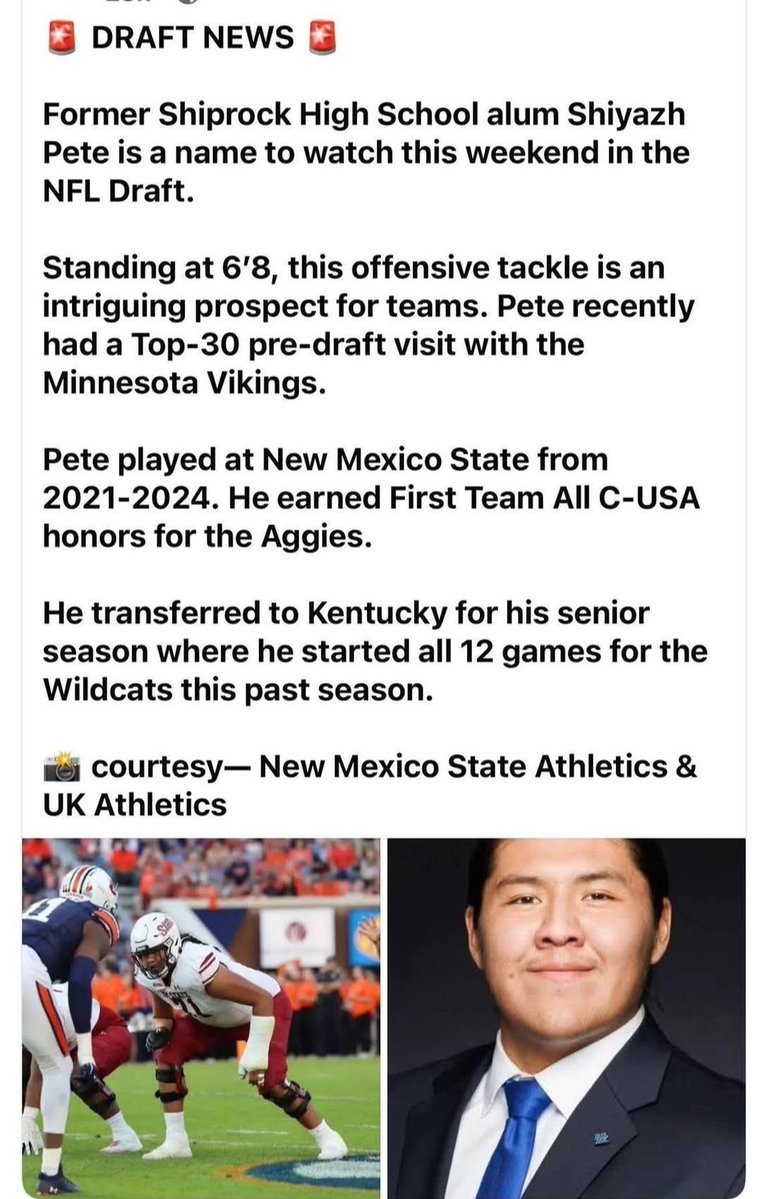 SUNBRERO_602's tweet image. TODAY could be the day the FIRST #NAVAJO man gets drafted into the NFL a Historical moment for the Navajo Nation. Hes from my home town, please let him get drafted. The whole navajk will buy out every jersey including me. Good Luck little brother Shiyazh!!!!