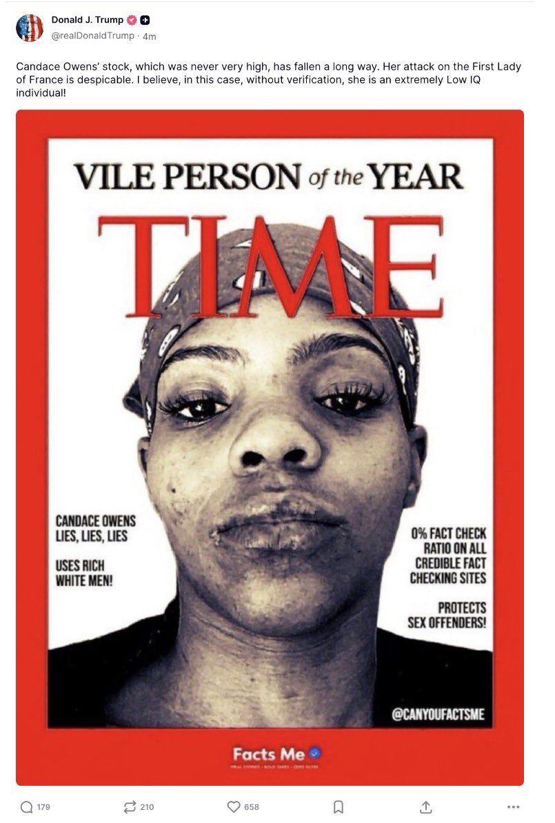 President Trump calls Candace Owens “an extremely low IQ individual” in Truth Social post.