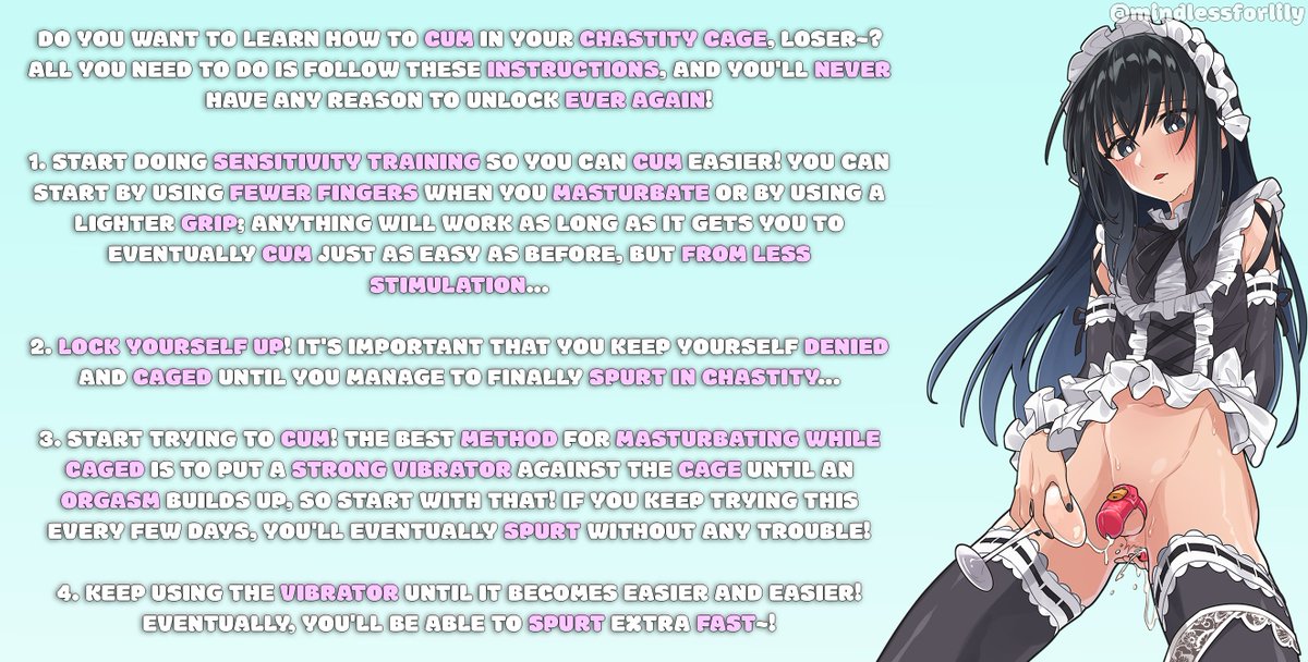 mindlessforlily's tweet photo. Once you learn how to spurt while you are completely locked up, there will be no reason for you to ever get unlocked again! 🤭

On top of that, after you can cum just from your vibrator, you can even start trying to learn how to cum from just plapping or anal alone~! 💜 https://t.co/gEgLL42Q57