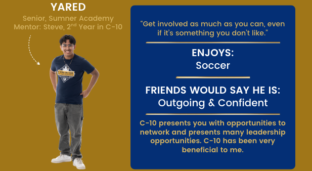 CYITML's tweet photo. #StudentSpotlight Meet Yared! 🤩

Yared, a senior and member of the Student Leadership Council, is finishing his 2nd year in C-10 and says "C-10 has been very beneficial". We are looking forward to seeing all the things he accomplishes in the future. https://t.co/ZRmGeGLhVw