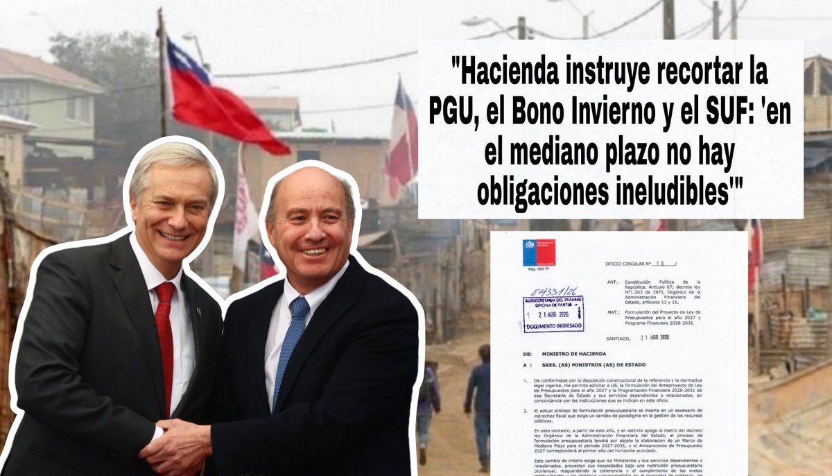 Se filtra minuta de Jorge Quiroz pidiendo acabar con parte de la Seguridad Social en Chile:

🔴 La PGU. El Bono Invierno. El Aporte Solidario de Vejez. El SUF. Hacienda acaba de recomendar recortar todos esos programas. 🧵1/4