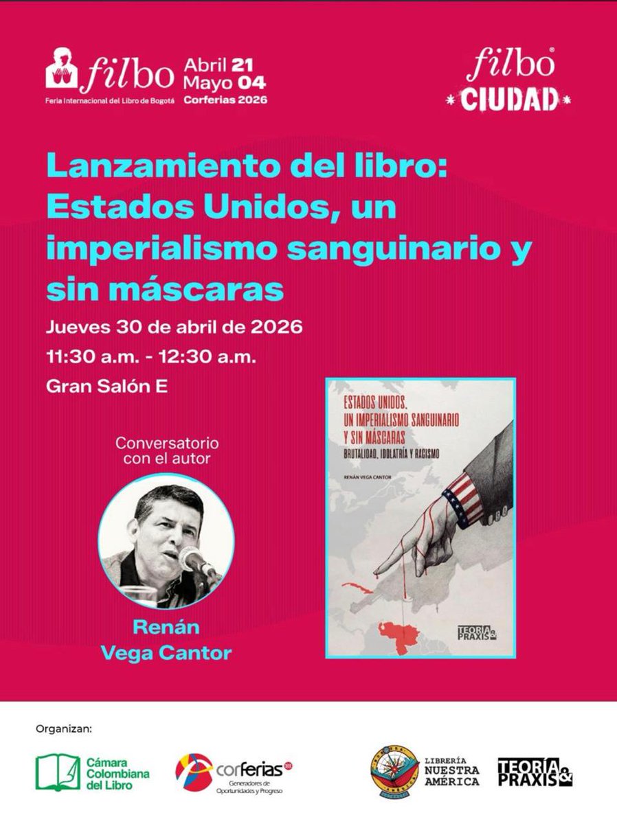 📚🎤 𝐅𝐈𝐋𝐁𝗢 𝟐𝟎𝟐𝟔 | 𝐋𝐚𝐧𝐳𝐚𝐦𝐢𝐞𝐧𝐭𝐨 𝐝𝐞𝐥 𝐥𝐢𝐛𝐫𝐨 𝐲 𝐜𝐨𝐧𝐯𝐞𝐫𝐬𝐚𝐭𝐨𝐫𝐢𝐨

“𝑬𝒔𝒕𝒂𝒅𝒐𝒔 𝑼𝒏𝒊𝒅𝒐𝒔, 𝒖𝒏 𝒊𝒎𝒑𝒆𝒓𝒊𝒂𝒍𝒊𝒔𝒎𝒐 𝒔𝒂𝒏𝒈𝒖𝒊𝒏𝒂𝒓𝒊𝒐 𝒚 𝒔𝒊𝒏 𝒎á𝒔𝒄𝒂𝒓𝒂𝒔”

📅 Jueves 30 de abril de 2026
🕘 11:30 a. m. – 12:30 p. m.
📍 Gran