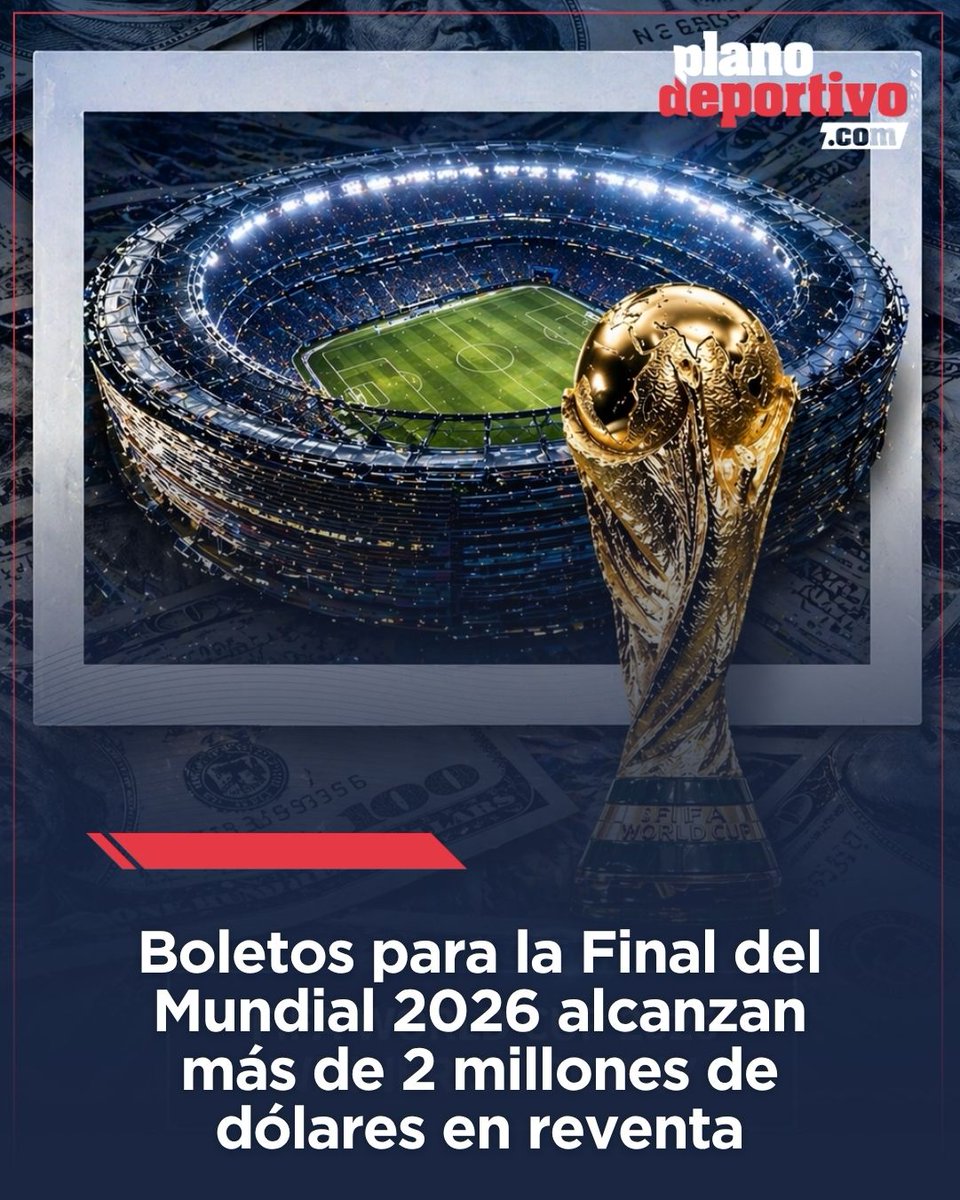 PlanoDeportivo's tweet image. Boletos para la Final del #Mundial2026 alcanzan los $2.3 MDD en reventa oficial. 🏟️💵🗽Detrás de portería: $16,098 USD 📉 ¿Pagarías esta cifra por ver al campeón del 2026? 🤔💬 tinyurl.com/bdes2dmb

#Mundial2026 #FIFAWorldCup #NuevaYork