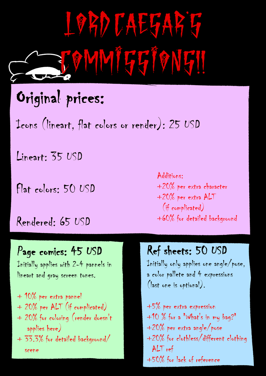 CaesarFilthy's tweet photo. Upgraded my k0mm sheet, unfortunately due to the devaluation of the dollar and some economical issues I am starting to get into, I had to increase the prices a bit more.

Will be also offering rough head-only sketches of 10 USD.

Dm me here so we can move to tl or dc https://t.co/PQ1yW1V5iz