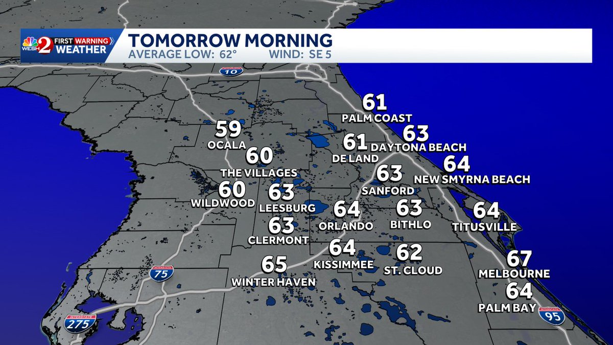 TMainolfiWESH's tweet image. Here's a look at the lows tonight across Central #florida. Stay with #weshwx for updates.
