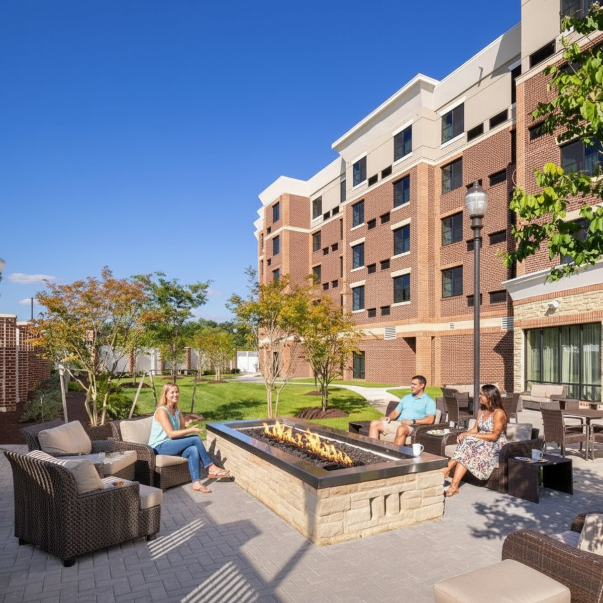 While you're with us, enjoy the sunshine out on our outdoor patio or at night, sit around the fire pit. Explore more of our property at bit.ly/3VmCpuf.