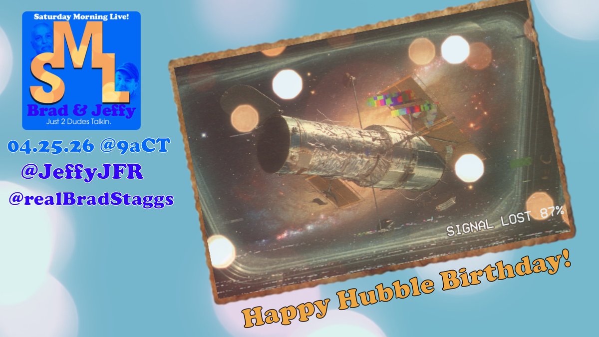 realBradStaggs's tweet image. We'll be back in rare form tomorrow. And by "we", I mean @JeffyJFR &amp;amp; myself. Saturday Morning Live returns LIVE and on Saturday. #Goals #Winning #WhatILearnedToday #HubbleSpaceTelescope is 36!